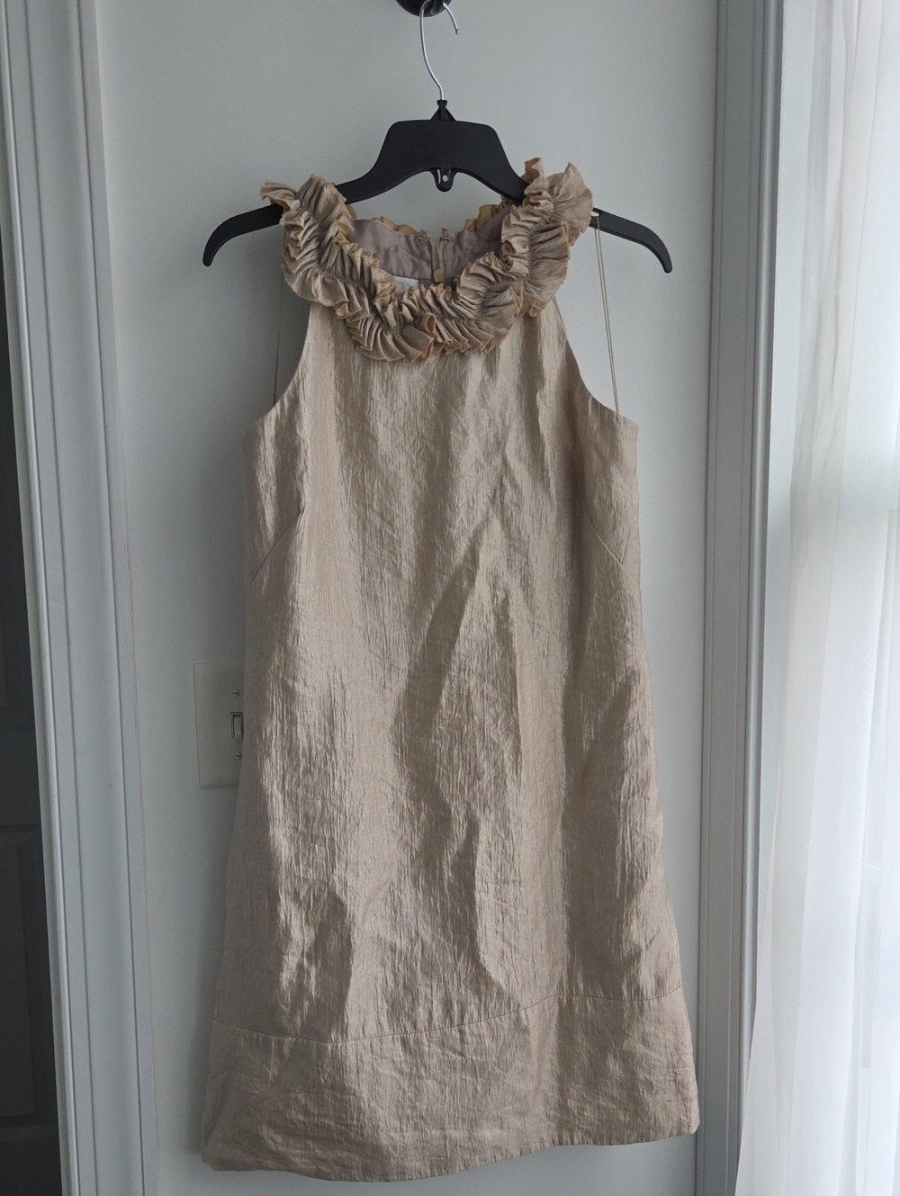 London Times Beige Ruffle-Neck A-Line Dress